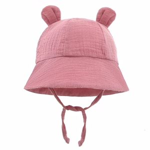 Kulaklı Müslin Şapka - Pembe
