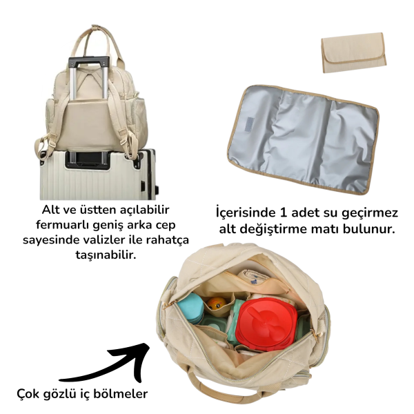 Bebek Bakım Sırt Çantası - Bej - Görsel 9